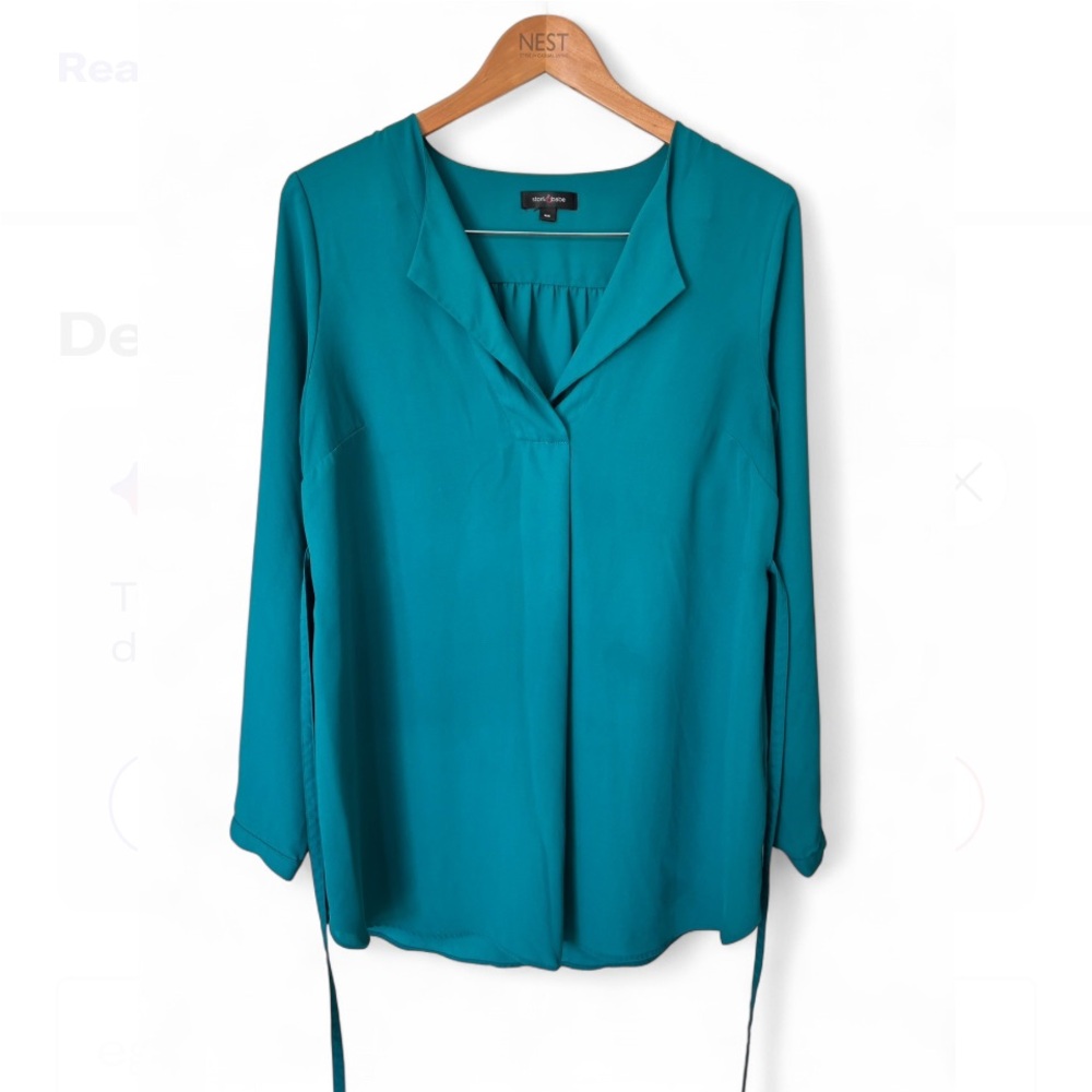 Blue Relaxed Long Sleeve maternity Blouse with Mandarin Collar